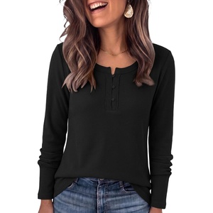 image:imageANRABESS Womens Long Sleeve Shirts Waffle Knit Henley Tops  Button Down V Neck Comfy Lightweight Fitted Business Casual Work Blouses Basic Tees Fall Winter ClothesBlack