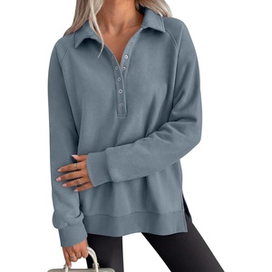 image:imageANRABESS Womens Oversized Button Up Henley Sweatshirts  Collared V Neck Long Sleeve Hoodies ShirtCozy Fleece Pullover Top Casual Fall OutfitsSide SlitCollege Teen Preppy ClothesGrey Blue