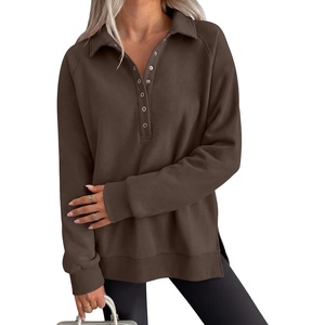image:imageANRABESS Womens Oversized Button Up Henley Sweatshirts  Collared V Neck Long Sleeve Hoodies ShirtCozy Fleece Pullover Top Casual Fall OutfitsSide SlitCollege Teen Preppy ClothesCoffee