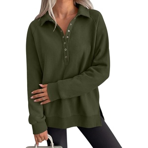 image:imageANRABESS Womens Oversized Button Up Henley Sweatshirts  Collared V Neck Long Sleeve Hoodies ShirtCozy Fleece Pullover Top Casual Fall OutfitsSide SlitCollege Teen Preppy ClothesArmy Green