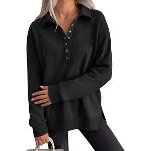 image:imageANRABESS Womens Oversized Button Up Henley Sweatshirts  Collared V Neck Long Sleeve Hoodies ShirtCozy Fleece Pullover Top Casual Fall OutfitsSide SlitCollege Teen Preppy ClothesBlack