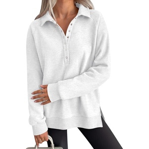 image:imageANRABESS Womens Oversized Button Up Henley Sweatshirts  Collared V Neck Long Sleeve Hoodies ShirtCozy Fleece Pullover Top Casual Fall OutfitsSide SlitCollege Teen Preppy ClothesLight Grey