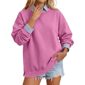 image:imageANRABESS Womens Oversized Long Sleeve Crewneck Sweatshirts  Comfy HoodiesSide Slits Pullover Top Loose Fit Casual Fall Outfits 2026 Teen Girls Y2k Clothing for LayeringPink