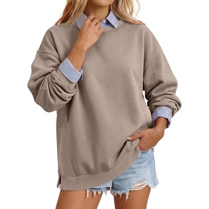 image:imageANRABESS Womens Oversized Long Sleeve Crewneck Sweatshirts  Comfy HoodiesSide Slits Pullover Top Loose Fit Casual Fall Outfits 2026 Teen Girls Y2k Clothing for LayeringMocha