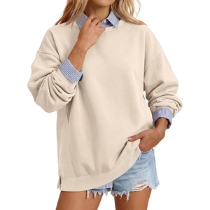 image:imageANRABESS Womens Oversized Long Sleeve Crewneck Sweatshirts  Comfy HoodiesSide Slits Pullover Top Loose Fit Casual Fall Outfits 2026 Teen Girls Y2k Clothing for LayeringParchment