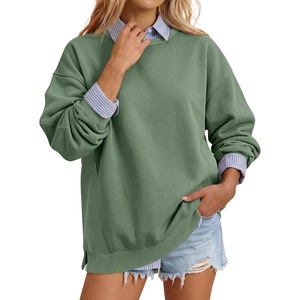 image:imageANRABESS Womens Oversized Long Sleeve Crewneck Sweatshirts  Comfy HoodiesSide Slits Pullover Top Loose Fit Casual Fall Outfits 2026 Teen Girls Y2k Clothing for LayeringGreen