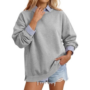 image:imageANRABESS Womens Oversized Long Sleeve Crewneck Sweatshirts  Comfy HoodiesSide Slits Pullover Top Loose Fit Casual Fall Outfits 2026 Teen Girls Y2k Clothing for LayeringLight Grey