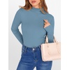 image:imageANRABESS Long Sleeve Shirts for Women Mock Neck Tops  Lettuce Trim Ribbed Knit TShirts Dressy Blouse Slim Fit Summer Tee Business Causal Outfits Fall Layer ClothingGrey Blue