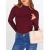 image:imageANRABESS Long Sleeve Shirts for Women Mock Neck Tops  Lettuce Trim Ribbed Knit TShirts Dressy Blouse Slim Fit Summer Tee Business Causal Outfits Fall Layer ClothingWine Red
