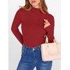image:imageANRABESS Long Sleeve Shirts for Women Mock Neck Tops  Lettuce Trim Ribbed Knit TShirts Dressy Blouse Slim Fit Summer Tee Business Causal Outfits Fall Layer ClothingRed