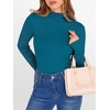 image:imageANRABESS Long Sleeve Shirts for Women Mock Neck Tops  Lettuce Trim Ribbed Knit TShirts Dressy Blouse Slim Fit Summer Tee Business Causal Outfits Fall Layer ClothingLake Blue
