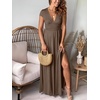 image:imageANRABESS Women Summer Deep V Neck Short Sleeve Dresses Slit Elegant Wedding Guest Formal Cocktail Evening Maxi Long DressKhaki