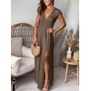 image:imageANRABESS Women Summer Deep V Neck Short Sleeve Dresses Slit Elegant Wedding Guest Formal Cocktail Evening Maxi Long DressKhaki