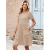 image:imageANRABESS Women Summer Square Neck Puff Short Sleeve Mini Dress 2026 Casual Flowy Sundress Beach Vacation Clothes with PocketsBrown White Striped