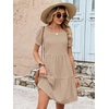 image:imageANRABESS Women Summer Square Neck Puff Short Sleeve Mini Dress 2026 Casual Flowy Sundress Beach Vacation Clothes with PocketsBrown White Striped