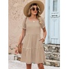 image:imageANRABESS Women Summer Square Neck Puff Short Sleeve Mini Dress 2026 Casual Flowy Sundress Beach Vacation Clothes with PocketsBrown White Striped