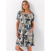 image:imageANRABESS Women Summer Square Neck Puff Short Sleeve Mini Dress 2026 Casual Flowy Sundress Beach Vacation Clothes with PocketsFloral Colorful Leaves