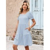 image:imageANRABESS Women Summer Square Neck Puff Short Sleeve Mini Dress 2026 Casual Flowy Sundress Beach Vacation Clothes with PocketsLight Blue White Striped