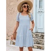 image:imageANRABESS Women Summer Square Neck Puff Short Sleeve Mini Dress 2026 Casual Flowy Sundress Beach Vacation Clothes with PocketsLight Blue White Striped