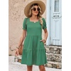 image:imageANRABESS Women Summer Square Neck Puff Short Sleeve Mini Dress 2026 Casual Flowy Sundress Beach Vacation Clothes with PocketsLight Green Orange Striped