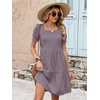 image:imageANRABESS Women Summer Square Neck Puff Short Sleeve Mini Dress 2026 Casual Flowy Sundress Beach Vacation Clothes with PocketsRed Blue Striped