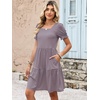 image:imageANRABESS Women Summer Square Neck Puff Short Sleeve Mini Dress 2026 Casual Flowy Sundress Beach Vacation Clothes with PocketsRed Blue Striped