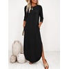 image:imageANRABESS Womens 34 Sleeve Maxi Dress amp Pockets  Soft Wrinkle Resistance FabricCasual LooseCrewneck SplitTravel Vacation Work AllDay WearFall Spring Transition OutfitsBlack