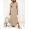 image:imageANRABESS Womens 34 Sleeve Maxi Dress amp Pockets  Soft Wrinkle Resistance FabricCasual LooseCrewneck SplitTravel Vacation Work AllDay WearFall Spring Transition OutfitsAlmond