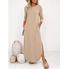 image:imageANRABESS Womens 34 Sleeve Maxi Dress amp Pockets  Soft Wrinkle Resistance FabricCasual LooseCrewneck SplitTravel Vacation Work AllDay WearFall Spring Transition OutfitsAlmond