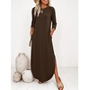 image:imageANRABESS Womens 34 Sleeve Maxi Dress amp Pockets  Soft Wrinkle Resistance FabricCasual LooseCrewneck SplitTravel Vacation Work AllDay WearFall Spring Transition OutfitsBrown