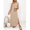 image:imageANRABESS Womens 34 Sleeve Maxi Dress amp Pockets  Soft Wrinkle Resistance FabricCasual LooseCrewneck SplitTravel Vacation Work AllDay WearFall Spring Transition OutfitsAlmond