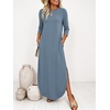 image:imageANRABESS Womens 34 Sleeve Maxi Dress amp Pockets  Soft Wrinkle Resistance FabricCasual LooseCrewneck SplitTravel Vacation Work AllDay WearFall Spring Transition OutfitsGrey Blue