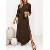image:imageANRABESS Womens 34 Sleeve Maxi Dress amp Pockets  Soft Wrinkle Resistance FabricCasual LooseCrewneck SplitTravel Vacation Work AllDay WearFall Spring Transition OutfitsBrown