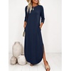 image:imageANRABESS Womens 34 Sleeve Maxi Dress amp Pockets  Soft Wrinkle Resistance FabricCasual LooseCrewneck SplitTravel Vacation Work AllDay WearFall Spring Transition OutfitsNavy Blue