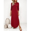 image:imageANRABESS Womens 34 Sleeve Maxi Dress amp Pockets  Soft Wrinkle Resistance FabricCasual LooseCrewneck SplitTravel Vacation Work AllDay WearFall Spring Transition OutfitsRed