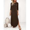 image:imageANRABESS Womens 34 Sleeve Maxi Dress amp Pockets  Soft Wrinkle Resistance FabricCasual LooseCrewneck SplitTravel Vacation Work AllDay WearFall Spring Transition OutfitsBrown