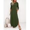 image:imageANRABESS Womens 34 Sleeve Maxi Dress amp Pockets  Soft Wrinkle Resistance FabricCasual LooseCrewneck SplitTravel Vacation Work AllDay WearFall Spring Transition OutfitsArmy Green