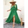 image:imageANRABESS Womens Boho Floral Wedding Guest Maxi Dress  Flowy ALine Chiffon with Slit Elegant V Neck Wrap Elastic Waist Casual 12 Sleeve Spring Summer Outfits Tea PartyGreen