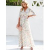 image:imageANRABESS Womens Boho Floral Wedding Guest Maxi Dress  Flowy ALine Chiffon with Slit Elegant V Neck Wrap Elastic Waist Casual 12 Sleeve Spring Summer Outfits Tea PartyFloral Pink Blue