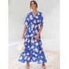 image:imageANRABESS Womens Boho Floral Wedding Guest Maxi Dress  Flowy ALine Chiffon with Slit Elegant V Neck Wrap Elastic Waist Casual 12 Sleeve Spring Summer Outfits Tea PartyFloral Blue