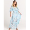 image:imageANRABESS Womens Boho Floral Wedding Guest Maxi Dress  Flowy ALine Chiffon with Slit Elegant V Neck Wrap Elastic Waist Casual 12 Sleeve Spring Summer Outfits Tea PartyBlue Flor