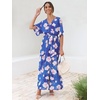 image:imageANRABESS Womens Boho Floral Wedding Guest Maxi Dress  Flowy ALine Chiffon with Slit Elegant V Neck Wrap Elastic Waist Casual 12 Sleeve Spring Summer Outfits Tea PartyFloral Blue