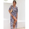 image:imageANRABESS Womens Boho Floral Wedding Guest Maxi Dress  Flowy ALine Chiffon with Slit Elegant V Neck Wrap Elastic Waist Casual 12 Sleeve Spring Summer Outfits Tea PartyFloral Blue White