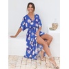image:imageANRABESS Womens Boho Floral Wedding Guest Maxi Dress  Flowy ALine Chiffon with Slit Elegant V Neck Wrap Elastic Waist Casual 12 Sleeve Spring Summer Outfits Tea PartyFloral Blue