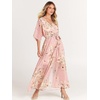 image:imageANRABESS Womens Boho Floral Wedding Guest Maxi Dress  Flowy ALine Chiffon with Slit Elegant V Neck Wrap Elastic Waist Casual 12 Sleeve Spring Summer Outfits Tea PartyFloral Pink