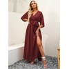 image:imageANRABESS Womens Boho Floral Wedding Guest Maxi Dress  Flowy ALine Chiffon with Slit Elegant V Neck Wrap Elastic Waist Casual 12 Sleeve Spring Summer Outfits Tea PartyRed