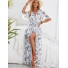 image:imageANRABESS Womens Boho Floral Wedding Guest Maxi Dress  Flowy ALine Chiffon with Slit Elegant V Neck Wrap Elastic Waist Casual 12 Sleeve Spring Summer Outfits Tea PartyFloral White Teal