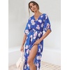 image:imageANRABESS Womens Boho Floral Wedding Guest Maxi Dress  Flowy ALine Chiffon with Slit Elegant V Neck Wrap Elastic Waist Casual 12 Sleeve Spring Summer Outfits Tea PartyFloral Blue