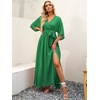 image:imageANRABESS Womens Boho Floral Wedding Guest Maxi Dress  Flowy ALine Chiffon with Slit Elegant V Neck Wrap Elastic Waist Casual 12 Sleeve Spring Summer Outfits Tea PartyGreen