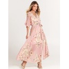 image:imageANRABESS Womens Boho Floral Wedding Guest Maxi Dress  Flowy ALine Chiffon with Slit Elegant V Neck Wrap Elastic Waist Casual 12 Sleeve Spring Summer Outfits Tea PartyFloral Pink